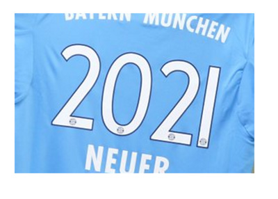 Manuel Neuer Bayern Munich jersey with 2021 on the back symbolizing the signing of contract extension in April of 2016