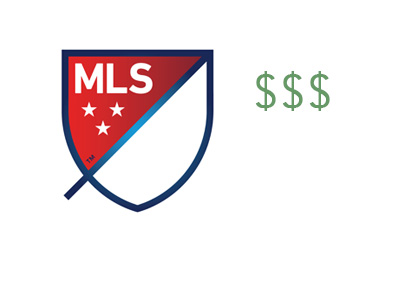 The 2016 Major League Soccer logo next to three dollar signs - Concept