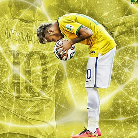 Neymar Junior kissing the official 2014 FIFA World Cup Ball - Brazuca - Art Piece