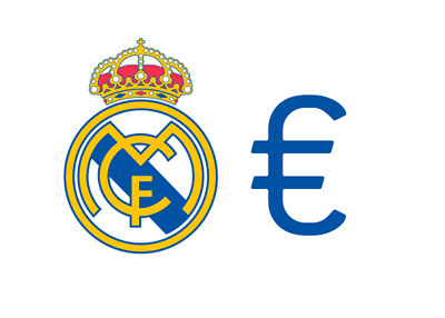 Real Madrid logo next to the Euro symbol - Illustration - Concept