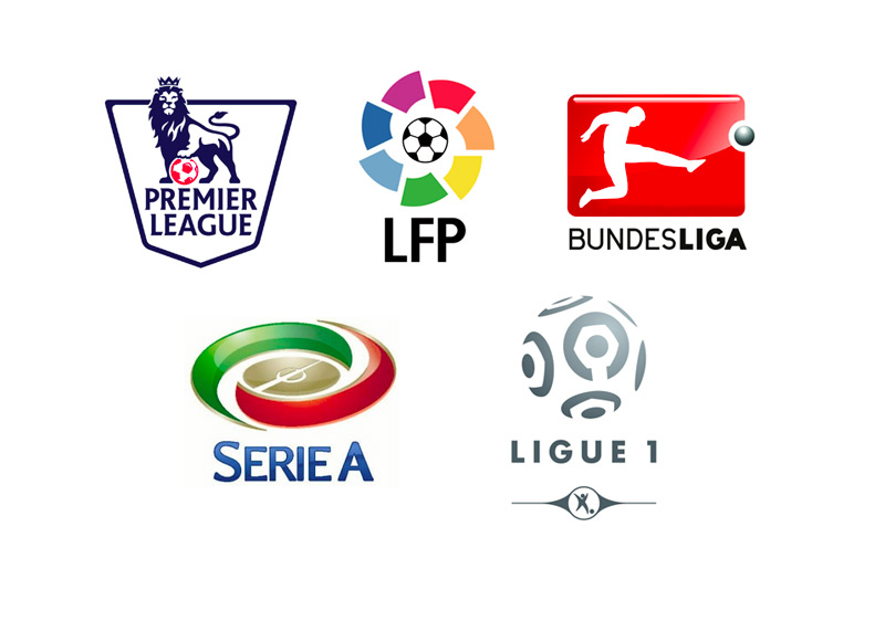 Top 5 European Football Leagues - Logos - EPL, La Liga, Bundesliga, Serie-A and Ligue 1