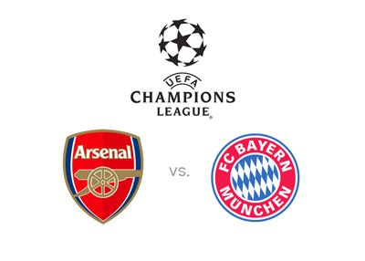 The UEFA Champions League matchup - Arsenal FC vs. Bayern Munich - Tournament logo, team badges, preview and odds