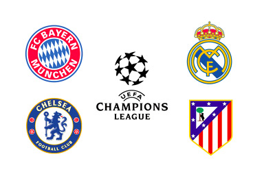 The UEFA Champions League Logo - Bayern Munich, Real Madrid, Atletico Madrid and Chelsea FC - Team Crests / Badges