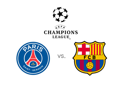 UEFA Champions League matchup - Paris Saint-Germain vs. Barcelona FC - Tournament logo and team crests - Matchup - Odds to Win