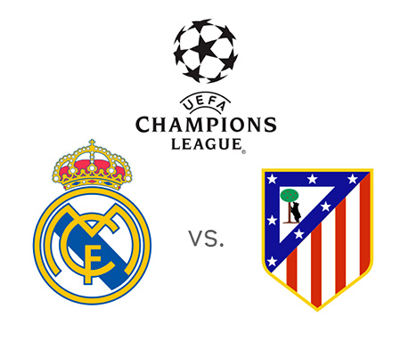 UEFA Champions League - Real Madrid vs. Atletico - Tournament Logo and Team Crests / Badges - Large Size Image - Matchup