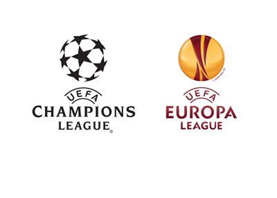 The UEFA Champions League and UEFA Europa League logos - 2015/16 season