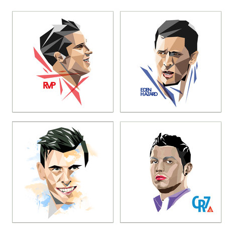 Drawings / Illustrations of famous football faces - Robin van Persie, Eden Hazard, Gareth Bale and Cristiano Ronaldo