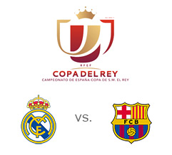 Copa del Rey semi-final matchup - Real Madrid vs. Barcelona - 1st leg - El Clasico - Team and tournament logos