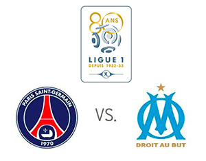 Ligue 1 matchup - PSG vs. Marseille - Team logos