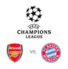 UEFA Champions League matchup - Arsenal vs. Bayern Munich - Team and tournament logos