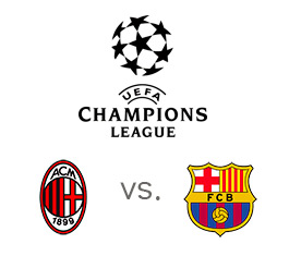 UEFA Champions League matchup - AC Milan vs. Barcelona - Logos