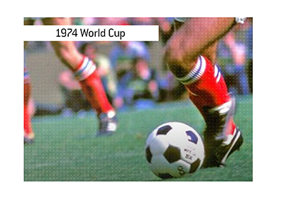 The 1974 World Cup in Germany.  Yugoslavia player dribbling the ball.