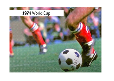 The 1974 World Cup in Germany. Yugoslavia player dribbling the ball.