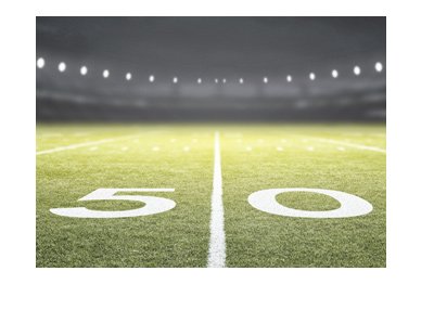 The American football field - 50 yard line - wide angle shot - Game odds.