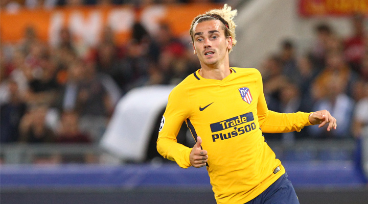The Atletico Madrid attacker, Antoine Griezmann, in action for his home team. Wearing the away yellow kit. Europa League is next for Atleti.