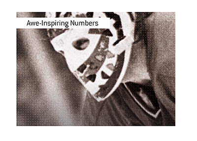 Ken Dryden and his awe-inspiring numbers.  Pictured wearing a cool mask.