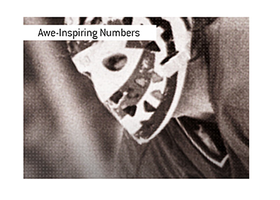 Ken Dryden and his awe-inspiring numbers. Pictured wearing a cool mask.