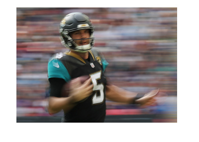 Blake Bortles - Jacksonville Jaguars quarter back.  2017/18 season.  In action.  Literarily.