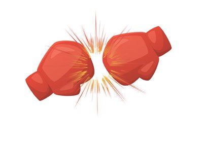 Boxing match - Two red gloves collide.