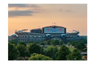 The Carolina Panthers stadium and sunset. Bank of America.