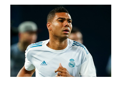 The Real Madrid defensive midfielder and team anchor, Casemiro. Pictured in pre-match training. Focused.