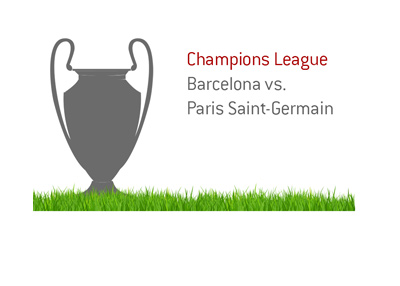 The Champions League match between Barcelona and Paris Saint-Germain. Trophy illustration.