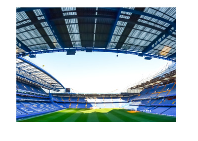 Chelsea FC Stamford Bridge Stadium.  Photo taken from empty stands.  Year is 2017.