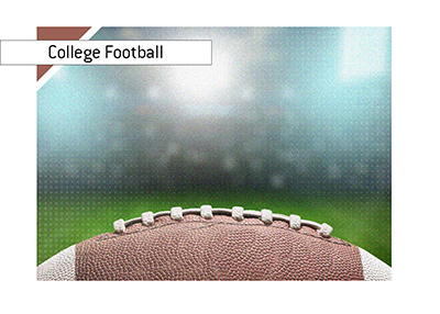 College football - Concept illustration.  Stadium lights and a ball in the foreground.