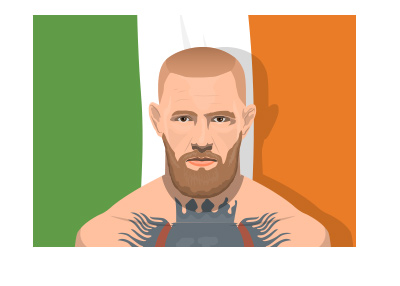 The illustration of the legendary Irish fighter - Conor McGregor - Ireland flag in the background.