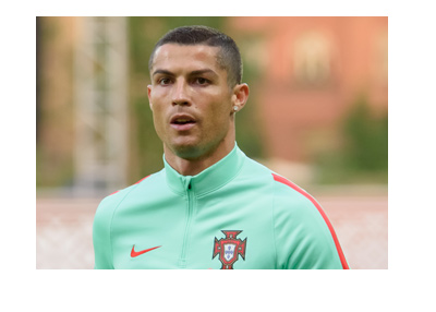 Cristiano Ronaldo wearing the Portugal training jersey.  Year is 2017.