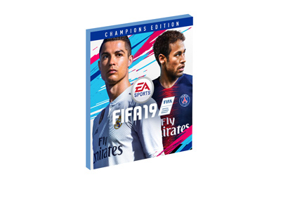 Electronic Arts - FIFA 19 - Video game cover featuring Cristiano Ronaldo and Junior Neymar.