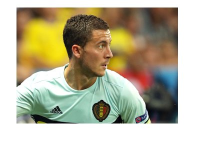 Belgium midfielder / left winger - Eden Hazard - in action for his home nation - Wearing the white kit.