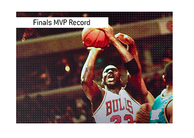 In photo: Michael Jordan attempting a shot.  MJ is the record holder for most NBA Finals MVP Award wins.