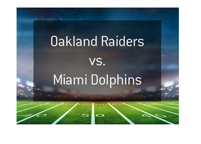 American football matchup - Oakland Raiders vs. Miami Dolphins. Stadium under the spotlights.