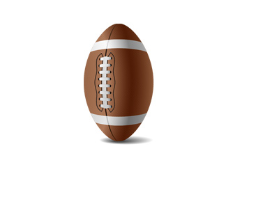 A 3d illustration of a football standing upright in front of a white background. Light from above.
