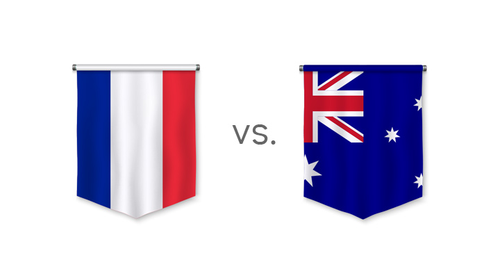 France vs. Australia - 2018 World Cup match - Nation flags.