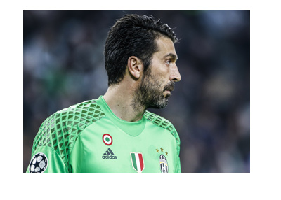 Juventus and Italy numero uno - Gianluigi Buffon - Pictured here in action observing the field.