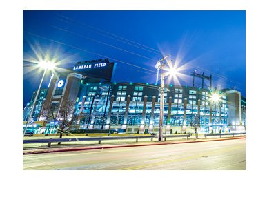 The Green Bay Packers stadium - Lambeau Field - Night shot - Outside - The year is 2017.