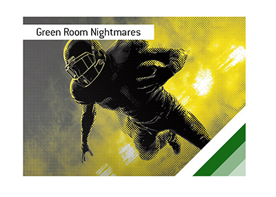 Stylized poster of a football player falling through dramatic lighting, symbolizing disappointing NFL draft day drops and missed expectations.