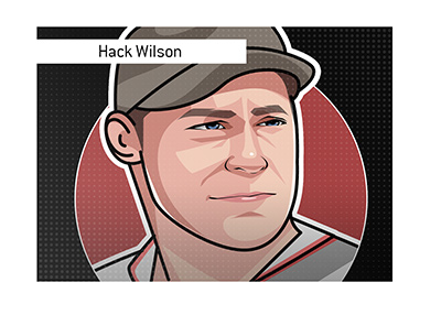 A record holder for Run batted in (RBI) in major league baseball history.  Hack Wilson drawing / illustration.