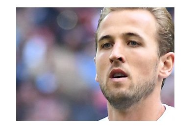 The England international, Harry Kane, is photographed in action. Close-up shot.