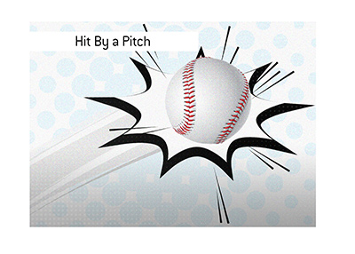 Hit by a pitch - Illustration - Beaning in baseball - Ouch.