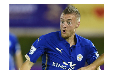 Leicester City number 9, James Vardy, is photographed in action.