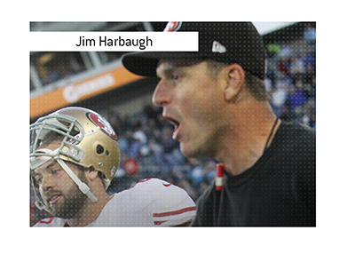 American football coach Jim Harbaugh during his time with the 49ers.