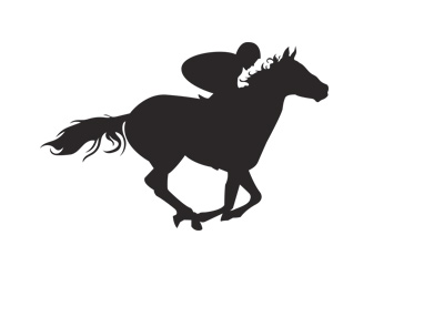 Jockey on a horse in the middle of a race.  Silhouette.  Drawing.  Illustration.