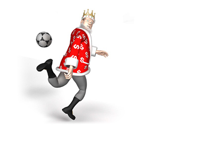 The Sports King is receiving a football on his left heel from the back. A very pro move.