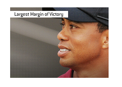 In photo: Tiger Woods, the record holder for the largest margin of victory in a major golf tournament.