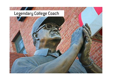 Woody Hayes was a legendary college football coach.  In photo: Statue of the man.