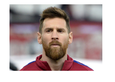 Lionel Messi photographed during national anthems prior to the Champions League match in Greece.