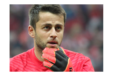 Swansea City goalkeeper - Lukasz Fabianski - Worried look on his face.  Chin rub.